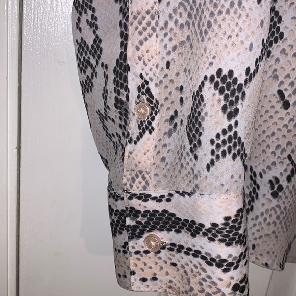Express Snakeskin semi sheer button up shirt, light pink black gray off white - Picture 10 of 15